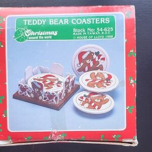Christmas Teddy Bear Coaster Set - Red and White